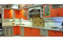 MDF (Medium-Density Fibreboard) Orange And White Decorative Modular Kitchen