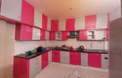 Wood Pink And Silver Modular Kitchen