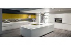 White And Yellow Designer Modular Kitchen by DA Design Legends