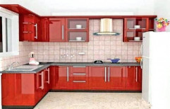Red L Shape Modular Kitchen by Nss Woodworks & Furnitures House