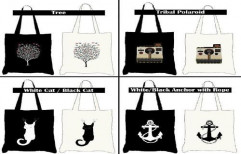 Juteberry Black & White Cotton Canvas Tote Bags by Juteberry Export