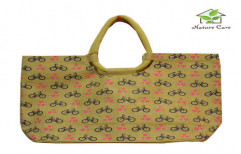 Jute Bag With Bicycle Print by Giriraj Nature Care Bags