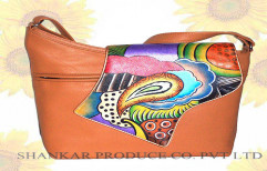Leather Hand Painted Sling Bag by Shankar Produce Co. Pvt Ltd