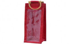 Red Jute Wine Bag With PVC Window by Giriraj Nature Care Bags
