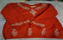 Red Chikankari Women Top by Zarchi Need Private Limited