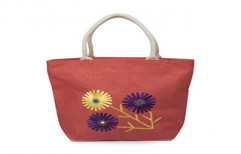 Juteberry Jute Bag Orange Side Embroidery & Floral Work by Juteberry Export