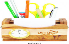 Wooden Pen Stand With Clock. by Gift Well Gifting Co.
