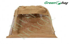 Jute Drawstring Bag with PVC Window by Green Packaging Industries (P) Limited