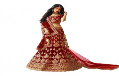 Embroidered Semi Stitched Lehenga by Dulhan Textiles