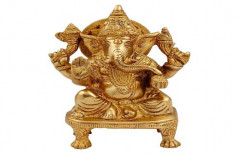 Utsav Kraft Brass Hand Crafted Ganesh Statue-Gold Color by Plexus
