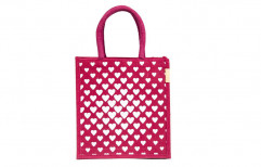 H&B Jute Women Handbag Lunch Bag ( Heart Square,Maroon ) by WMM Craft