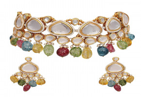 Multicolor Traditional Designer Kundan Choker Necklace Set