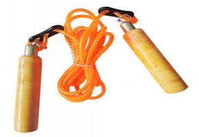 Light Brown & White Wooden Handle Skipping Rope, For Jumping