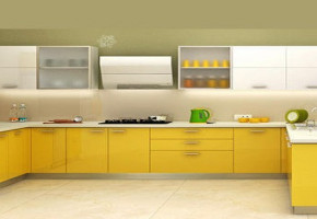 Yellow Colour Modular Kitchen by Baba Ji Plywood & Hardware