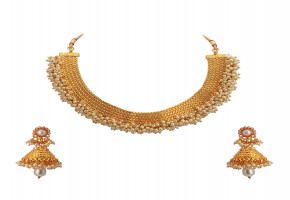 Fusion Golden Traditional Choker Necklace Set, Occasion: Party