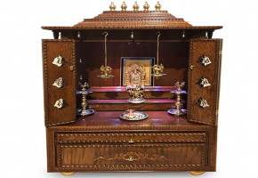 Wooden Brown Double Door Pooja Temple, For Home, Size: 6 Feet (height)