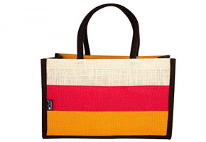 Yellow And Red Jute Tote Bag