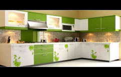 L Shape Green And White Modular Kitchen