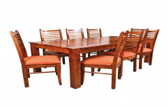 Cushioned Chairs Natural Wooden Dining Table Set Eight Seater, For Home