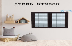 Gray Powder Coated STEEL WINDOW, For Residential, Size/Dimension: 135x100