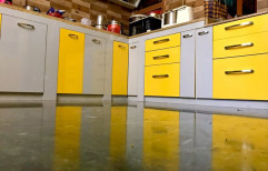 Yellow,Gray Wooden Square Modular Kitchen