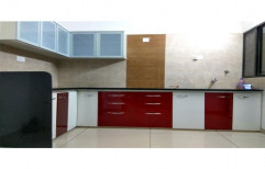 Wooden White and Red Designer Kitchen