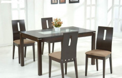Aditya Furniture Brown Teak Wood Dining Table Set With Glass Top, For Home