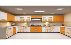 Modern Orange And White U Shaped Modular Kitchen