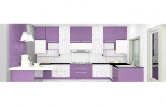 Purple And White Designer Wooden Modular Kitchen