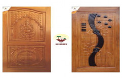 HK Doors Teak Wood Designer Wooden Door, Brown