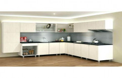 Wooden White L Shaped Modular Kitchen