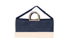 Blue Plain 2 Pocket Jute Fashion Hand Bag