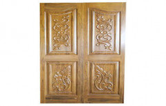 Polished Carved Wooden Double Door for Home