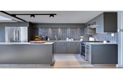 Grey Wooden Polymer Combinession Modular Kitchen Cabinet