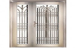 Hinged Silver Polished Stainless Steel Safety Door, For Residential