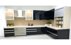 L Shape Black and White Acrylic Modular Kitchen