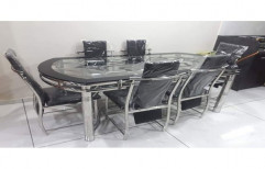 Oval (Table) Mirror Finish 6 Seater Stainless Steel Dining Table Set, For Home