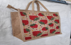 Strawberry Red Printed Jute Bag, Size: 10x11x5, Capacity: 10kg