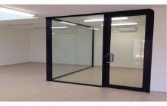 Hinged Black Aluminium Glass Partition Door, For Office, Single