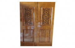 Hinged Polished Teak Wood Double Door, Thickness: 25-30 mm, Wooden