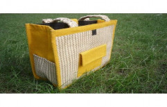 Open Yellow,White Loop Handle Jute Carry Bag, Capacity: 3 Kg