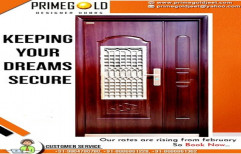 Brown Wooden Finish PGMS1 Designer Steel Door, For Commercial, Thickness: 70mm