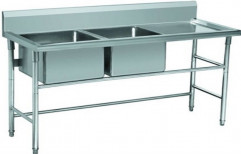 Modular Silver Stainless Steel Double Sink Unit, For Restaurant, 50x30 Inch