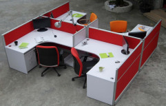 Wooden And Aluminum White And Red Modular Office Workstation