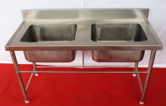 FZ Equipments Silver Double Bowl Kitchen Sink, For Restaurant