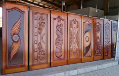Finished Hinged Full Panel Designer Wooden Door, Teak Color, Thickness: 38mm