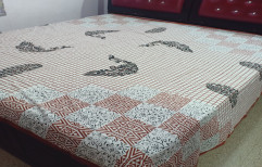 Cotton White king size bedsheet with block printing, For Home