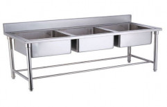 Silver Free Stand SS Three Bowl Kitchen Sink, For Commercial