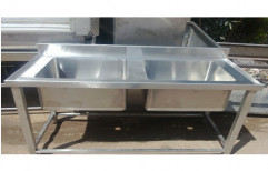 Silver Ready To Mount Stainless Steel Double Bowl Kitchen Sink for Commercial Kitchen, Size: 48 X 24 X 34 Inch