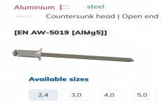 Aluminium Csk Blind Rivets, Size: 2.4 To 4 Mm